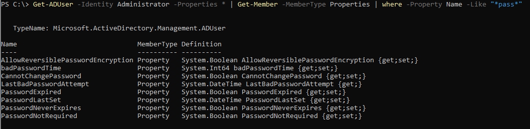 Get-ADUser password properties