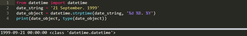 Создание даты из строки с datetime strptime Python