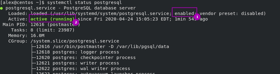 Проверка работы сервиса PostgreSQL на CentOS