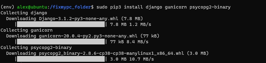 Установка django gunicorn psycopg2-binary на Ubuntu 20