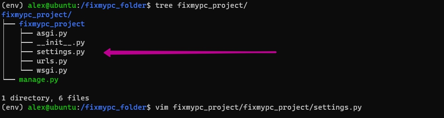 Структура папок для настройки Django и Nginx с settings.py на Ubuntu 20