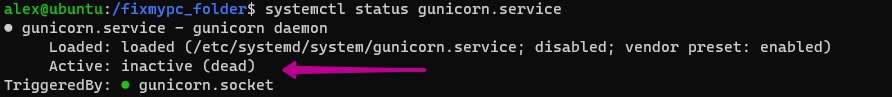 Включение и проверка работы сервиса gunicorn на Ubuntu 20