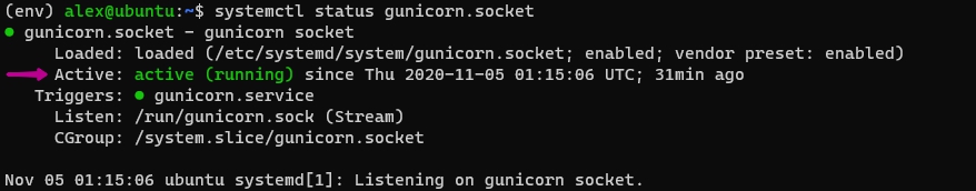 Просмотр статуса gunicorn на Ubuntu 20