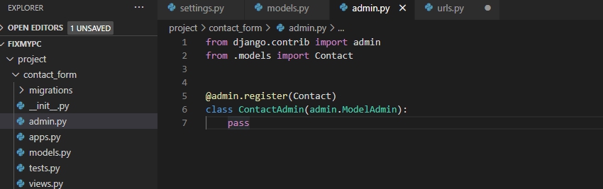 Регистрация модели Django в admin.py