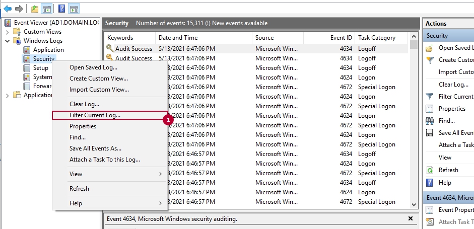 Фильтрация логов в Windows Event Viewer