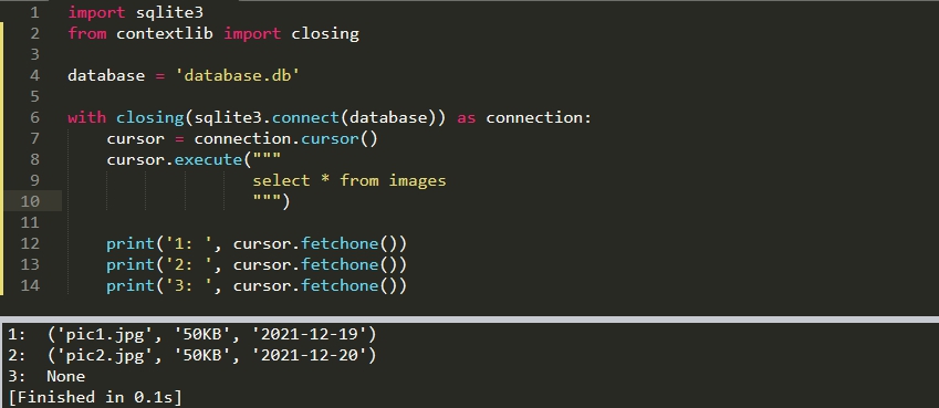 Выполнение SELECT запроса fetchone в sqlite в Python