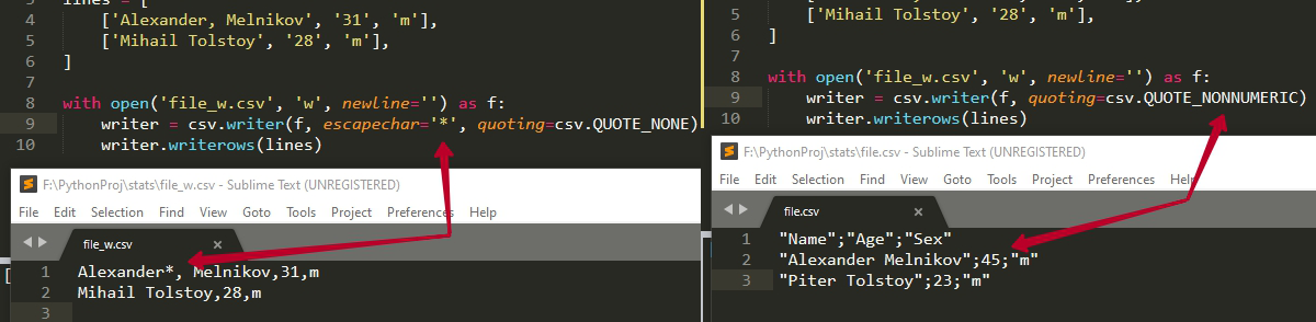 Запись списка в CSV в Python с учетом специальных символов и кавычек